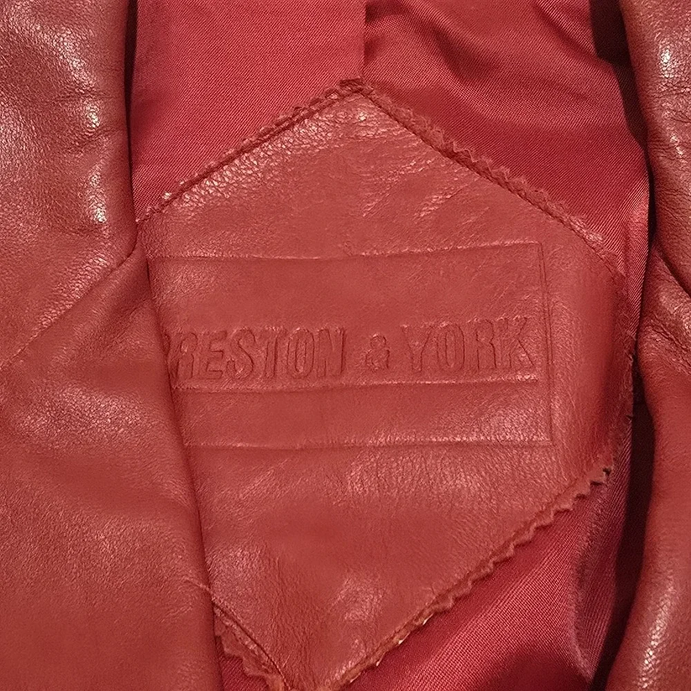 Vtg‎ Preston & York Coat Jacket Women's Lamb Skin Leather Red Lined Button